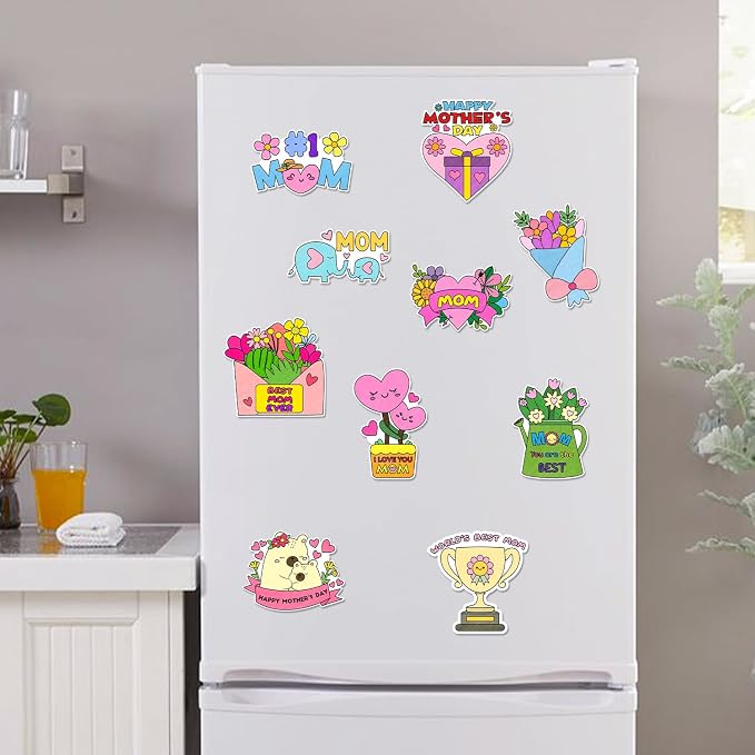 Mother's Day Coloring Arts Crafts Kits - 30Pcs Color Your Own Happy Mother's Day Magnets for Kids DIY Flower Heart Coloring Magnets for Holiday Party Fridge Refrigerator School Activities Decorations