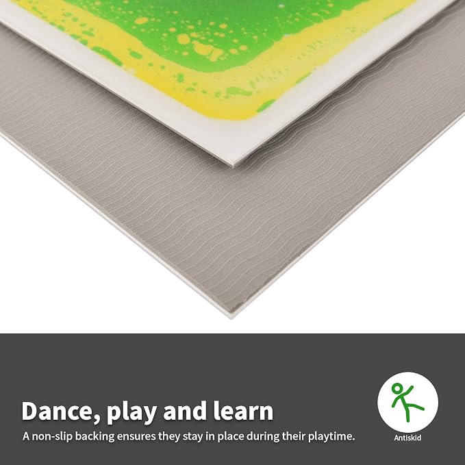 LONGKING 12" X 12" Sensory Tiles for Activity Play Centers for Children, Sensory Floor Tiles, Liquid Floor Tiles, Autism Sensory Poducts, Green-Yellow | Sensory floor tiles, soft liquid gel, 12"x12", color movement play mat, playroom classroom daycare