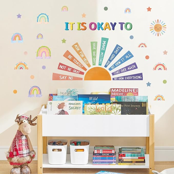 LHIUEM Positive Self-Affirmations Wall Decals Cute Mental Health Wall Decor | It Is Okay To Wall Stickers Colorful Sun Rainbow Window Clings Positive Psychology Quotes Decor for Kids Nursery Bedroom