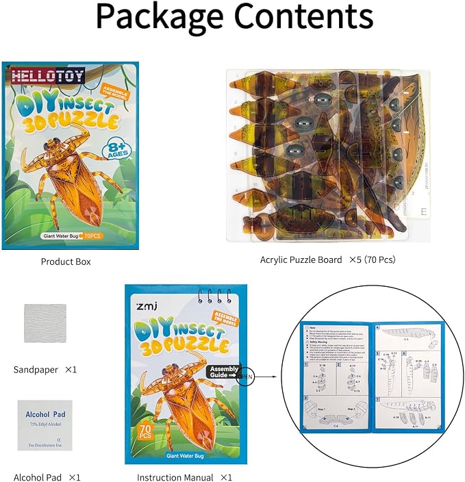 3D Acrylic Insect Puzzle DIY Bug Model Kit Animal STEM Gift | Building Kits Craft Figurine Sculpture Nature Decoration Educational Display Toys for Kids Teens and Adults (Giant Water Bug)