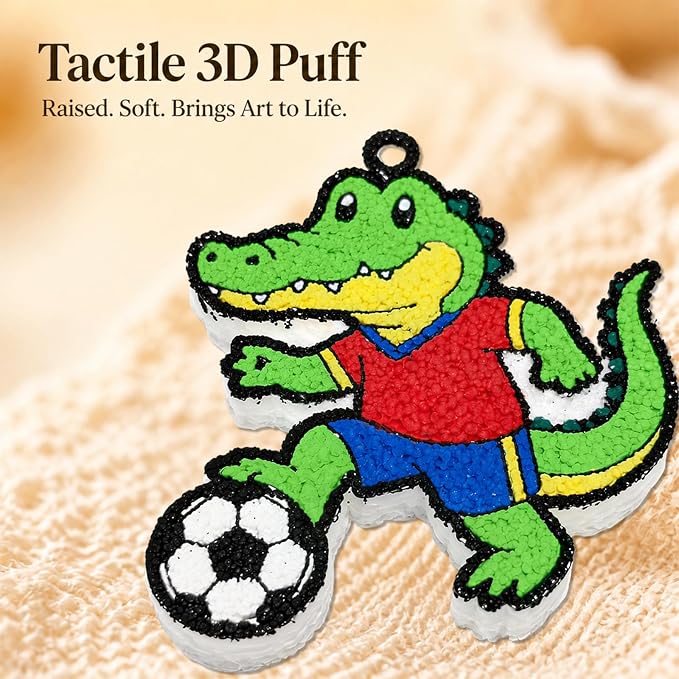 MWOMGLP Magic Foam Texture Painting Kit, 16 Pack DIY Puffy Foam Art Craft Set for Kids, 3D Sensory Painting Paper with Colorful Foam Sheets, Creative Gift for Boys Girls Ages 3+(Animal Football Ball)
