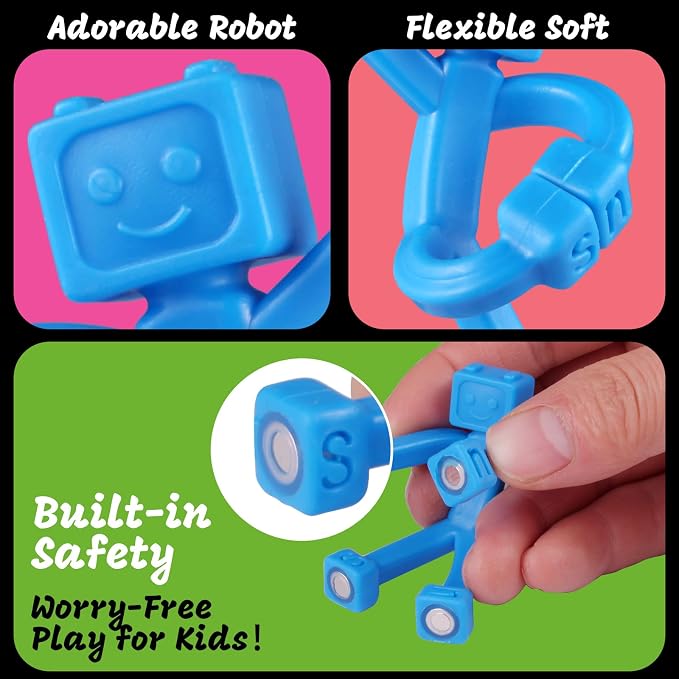 24pcs Magnetic Robote Figures for Kids 3-8 Travel STEM Fidget Toy | Safe ASTM-certified, Quiet Play for Airplane Car Trips Restaurant, Develops Creativity for Classroom Rewards Stocking Stuffer