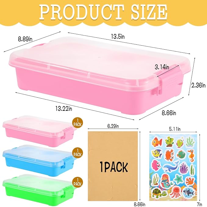 3 Pcs Plastic Sensory Bin Sand Tray with Lid 8 Stickers Portable Sandbox Container with Handle Clear Lid Stackable Play Tray for Home Office Storage Sand Arts Crafts Organizing