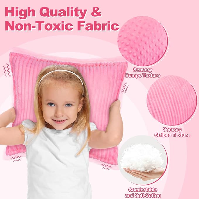 Subao 12" Vibrating Sensory Toddler Pillow with Two Textures, Sensory Toys for Kids with Autism, Birthday Xmas Gifts for Ages 4-10, Pink