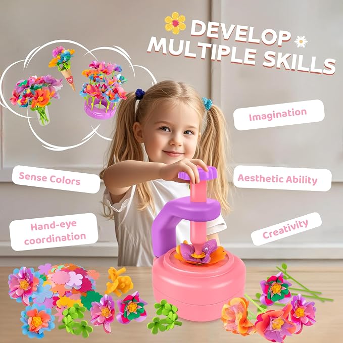 Cretargio Fabric Bouquet Toys Include Extra Accessories Set, Arts and Crafts for Kids Ages 3-12, DIY Flower Craft Kits for Toddler, Birthday Gifts for 3 4 5 6 7 8 9 10+ Year Old Girls