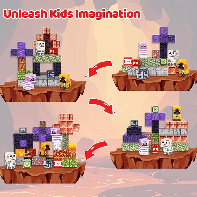 Magnetic Blocks, 100PCS Light Up Building Cube Toys Gifts for Kids | Magnetic Cubes, 0.8 inches Building Blocks, 3PCS Light Up Blocks, STEM Toys Christmas Birthday Gifts for Kids Boys Girls
