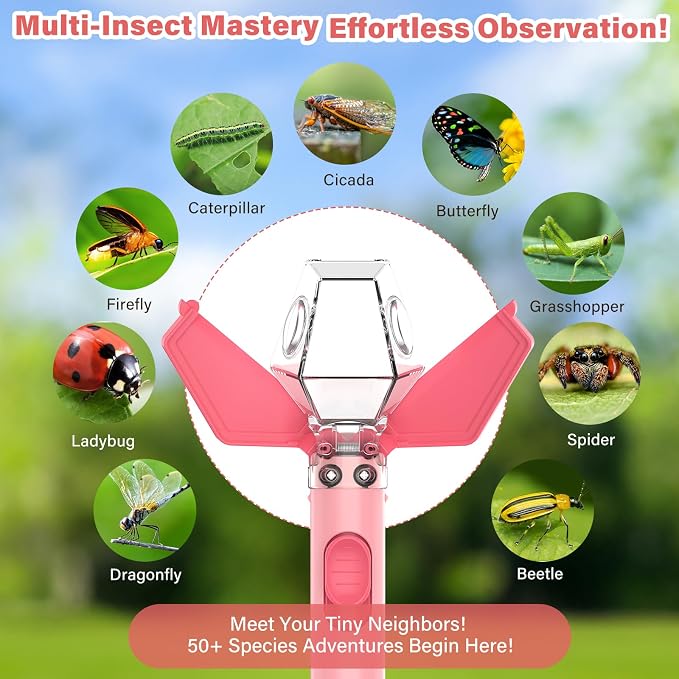 Bug Catcher for Kids, Insect Trap Kit with 6X Magnifier Glass - STEM Educational Exploration Tool for Indoor and Outdoor,Christmas Birthday Gifts Toys for Adults, Boys, and Girls,Pink