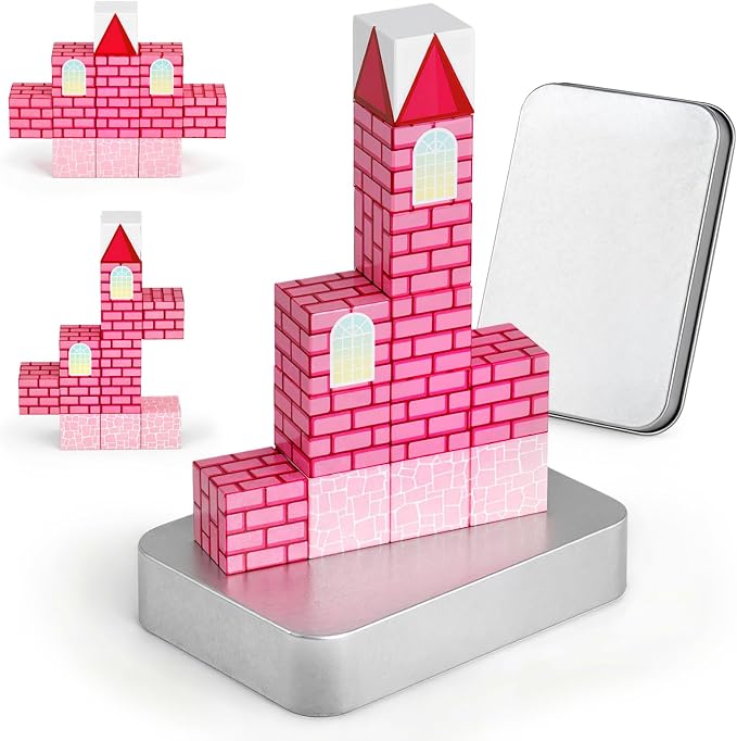 3 otters 12PCS Magnetic Blocks, with a Storage Box, Princess Castle | Portable Travel Toy, STEM Magnet Cubes for Toddler, Preschool Learning, Party Favors, Stocking Stuffers