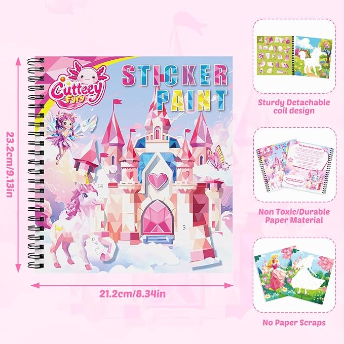 4Pcs Paint by Number Sticker Book with Story for Kids Ages 4-8 | Paint by Sticker Activity Books for Girls, Screen-Free Travel Airplane Car Toy, Art Craft Puzzle Gift for kids 3-12
