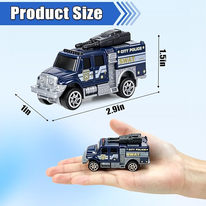 6 Pack Diecast Police Car Toy Set, Mini Alloy Models Police Car Toys for Boys 3-5 6 7, Armored Vehicle, Bulletproof Car, Rescue Truck, Military Helicopter, Armed Car Police Toys Kids Birthday Gift