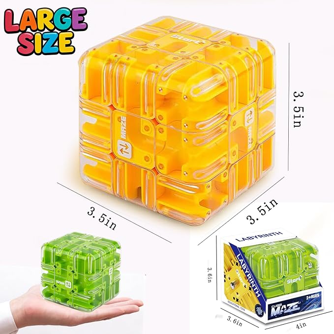Puzzle Maze Cube for Adults & Kids, 3D Labyrinth Magic Brain Teaser Game, Educational Sensory Learning Toys Birthday Gift for 5 6 7 8 12+ Years Old Boys Girls（Orange）
