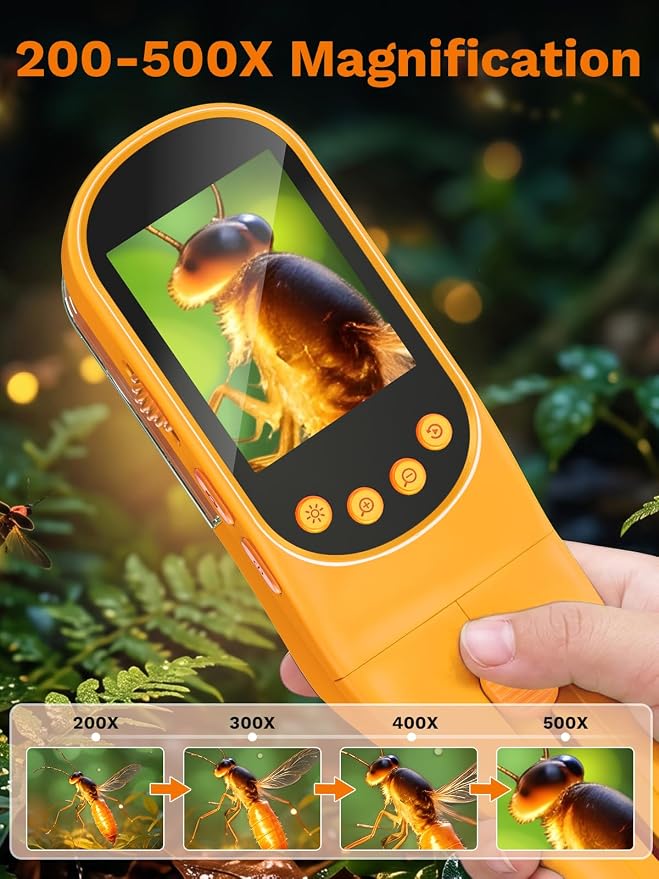 Bug Catcher for Kids with Microscope, Bug Catching Kit-Orange | Kids Microscope, Outdoor Toys with Magnifier, Tweezers & Insect Box, STEM Educational Birthday Gift for Kids Ages 3-12
