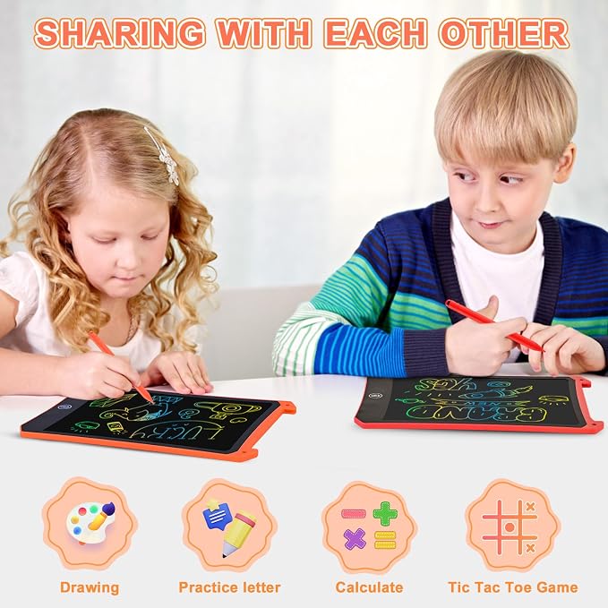 cimetech LCD Writing Tablet, 2 Pack Toddler Kids Toys, Red and Orange | 8.5 Inch Drawing Pad Coloring Books, Travel Essentials Activities, Christmas Birthday Gifts for Girls Boys Age 3-8