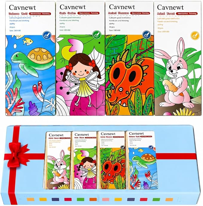 Cavnewt 4Pack Mini Paint Pads, Watercolor Paint Pad, Pocket Watercolor Painting Book, Mess Free Water Color Paint Set Arts, Travel Paint Watercolor Coloring Book Set for Kids, Boys and Girls