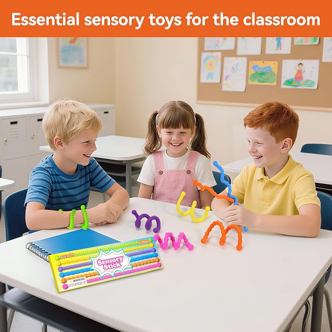 Fidget Toys Sensory Stick: Textured Sensory Toy Suitable for Children and Adults, Relieves Stress and Anxiety, Classroom Travel Essentials, 6PCS， Suitable for Autism and ADHD.