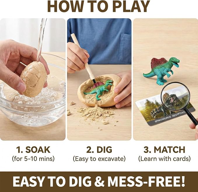 36-Pack Dinosaur Eggs Dig Kit Toys, Excavation Kit with Magnifier | Easter Basket Stuffers for Kids, Science STEM Birthday Party Favors, Gifts for Boys Girls Age 3 4 5 6 7 8 9 10 + Years Old