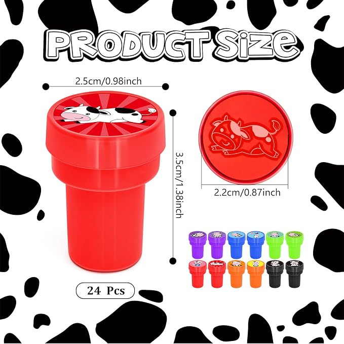 Cinrobiye 24 Pcs Cow Stampers Party Favor Set, Cute Farm Animal Stamps for Kids Birthday Party, Classroom Rewards, Farm Themed Party Supplies, Goody Bag Fillers, Barnyard Animal Toys