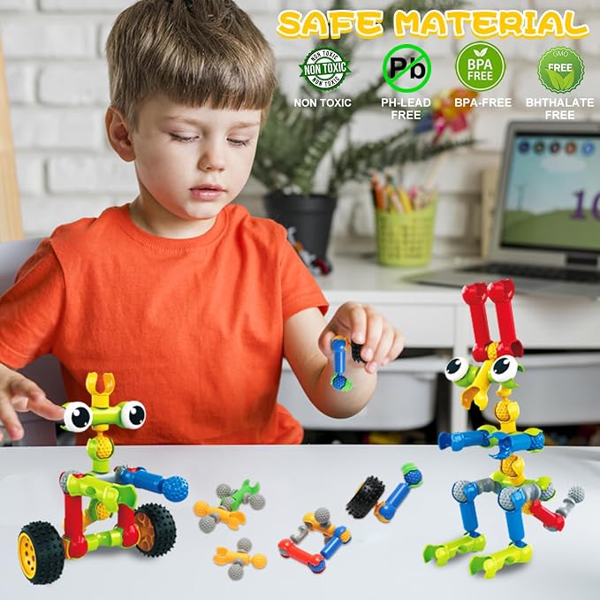 156 PCS STEM Building Blocks Toy Set for Kids 3-7, Birthday Gifts for Boys | STEM preschool toy. Storage box. Build 40+ models with guide. Hands-on play builds logic, creativity & motor skills. Gifts 3+