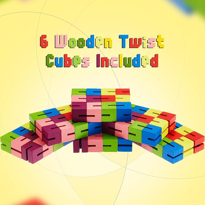 Wooden Toy Twist Block Cubes Puzzle Sensory Toys for Teens Party Favors for Boys and Girls (12 Pieces)