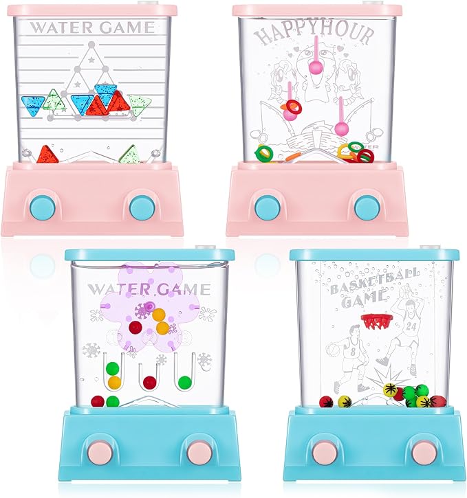 Gejoy 4 Pieces Water Games Handheld for Kid Small Retro Waterful Ring Toss Handheld Game Birthday Goodie Bags Stuffers School Classroom Prize Reward Pastime Car Toy Fidget for Boy Girl(Elegant Style)