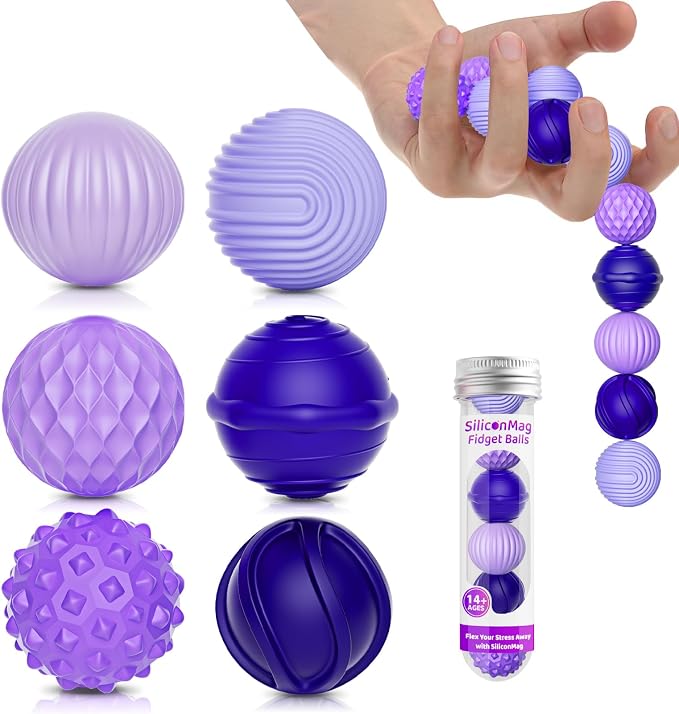 Magnetic Fidget Balls, 6 Pack Silicone Sensory Toys for Adults & Teens | Quiet Stress Relief Balls for Office, Fun Desk Toys with Textures, Calming & Relaxing Gift for Men & Women