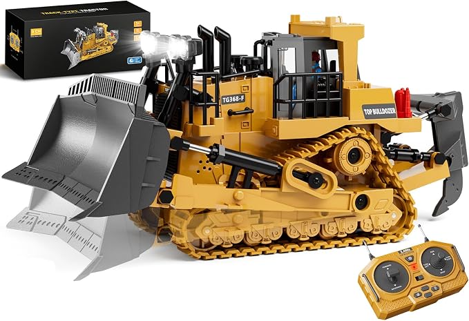 KIDMARKT Metal RC Bulldozer Toy for Kids | 9-Channel Remote Control Track-Type Tractor with Lights & Sounds, Realistic Construction Vehicle Toy for Boys Ages 3-12, Rechargeable Gift for Birthday 2026