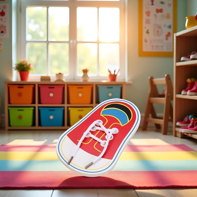 Wooden Learn to Tie Your Own Shoes Threading Lacing Shoes Training Early Learning Kits | Threading Lacing Shoes Training Board Toddler Early Learning Toy, Shoe Fasteners & Laces