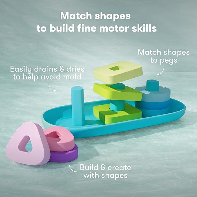 Frida Baby Sort + Solve Bath Puzzle Bath Toy, Matching + Sorting Bath Toys for Toddlers, Play with Purpose, Develop Fine Motor Skills, Sequencing, Problem Solving, Count, Learn Shapes & Colors