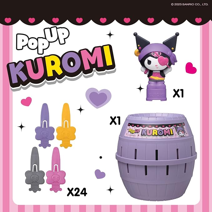 TOMY Pop Up Kuromi Game - Fast-Paced Surprise Action Game with Pop-Up Figure – Officially Licensed Kuromi from Sanrio - 2–4 Players - Ages 4+