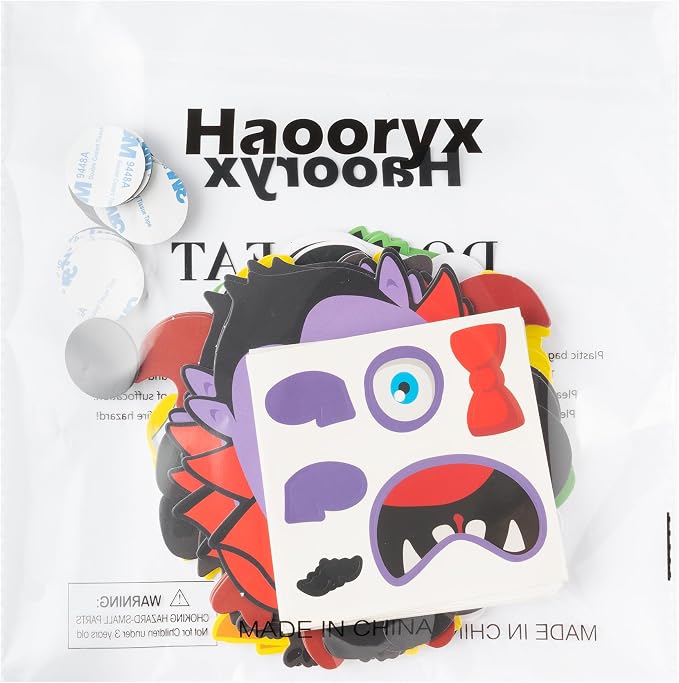 Haooryx DIY Halloween Monster Magnet Craft Make Your Own Halloween Sticker | 30 Set Halloween Characters Decor Stickers Craft, Kids School Activity Art Project Refrigerator Bulletin Board Decor Supplies