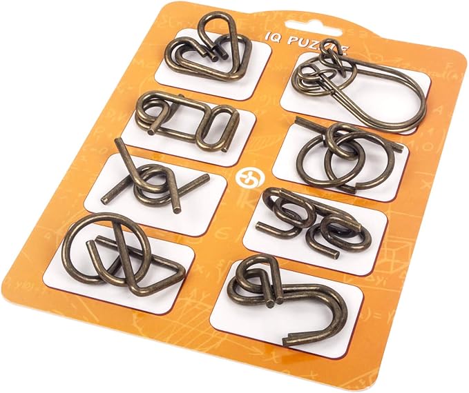 Ahyuan Metal Wire Puzzles Set of 16 with Pouch Large Thick IQ Test Mind Games Toys Brain Teaser Puzzles Metal Wire Magic Trick Toy Metals IQ Puzzle Fidget Toys Party Favors for Kids Adults (Bronze)