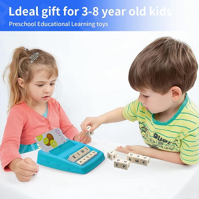 Toys for 3-8 Year Olds Boys Girls, Matching Letter Game Educational Games for Kids Ages 3-8 Birthday Gifts for 3-8 Year Olds Boys Girls Preschool Kindergarten Educational Spelling Toys Light Blue
