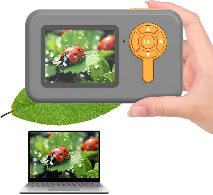 1200X Camera Microscope for Kids with 2 inch Screen STEM Rechargeable Digital Science Kit Handheld Zoom with Photo and Video Gift for Ages 6-12 (Grey)