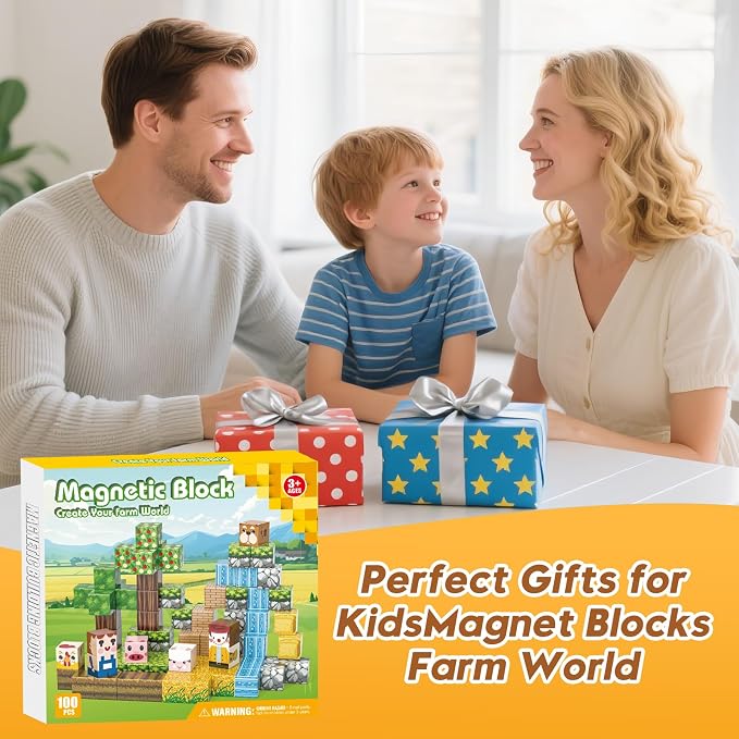 100pcs Magnetic Blocks, Magnetic Cubes with Forest Animals Blocks Set | STEM Toys for Ages 3+, Educational Sensory Toys for Kids, Boys & Girls–Creative Game Gift, Creativity&Hands-On Ability