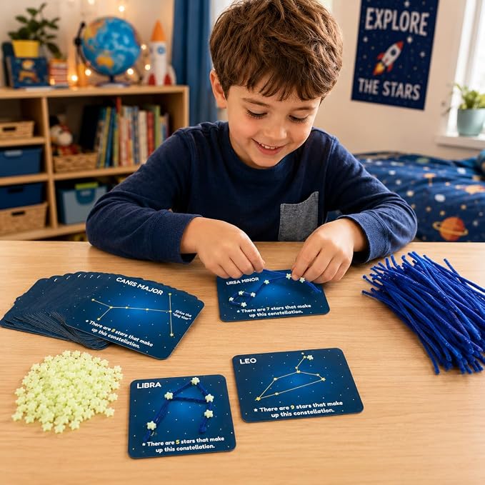 Fun Express Constellations Craft Kit Kids Ages 4-8 | 450 Pieces, Glow in the Dark, STEM, Solar System Astronomy Science, Educational Space Toys & Learning Activities