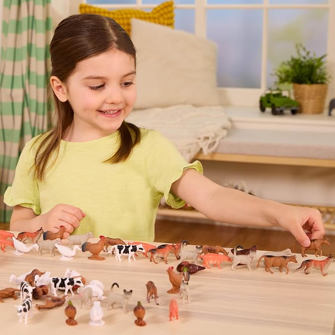 Terra by Battat Farm Animals Toy Tube, 60 Mini Figures, 12 Designs, Tubes | 60 plastic farm animal toys in a storage tube with 12 realistic designs; cow, pig, goat, sheep and more, Animals; 3+ Years