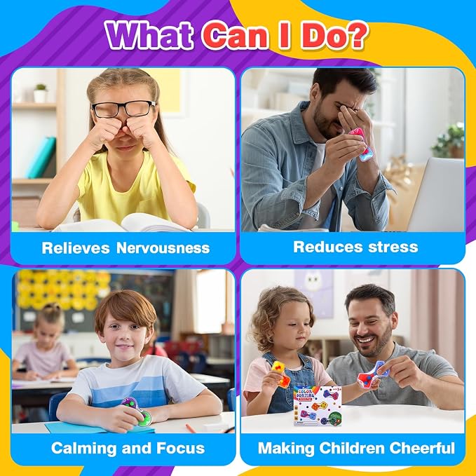 Sensory Fidget Toys for Kids Toddler: 4 Pack Color Sorting Squeeze Toys | Quiet Fidget Toys for Student Classroom - Sensory Calming Toys for ADHD Autism - Goodie Bags Stuffers