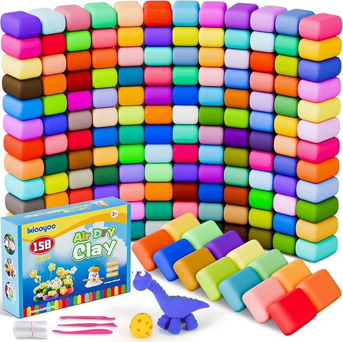 Ixiaoyoo Air Dry Clay, 158 Colors Foam Modeling Clay for School Projects | Safe & Non-Toxic, Soft, Non-Sticky, DIY Model Crafts Kids Toys for Home Party Favors, Birthday Gifts for Aged 3–12 Boys Girls