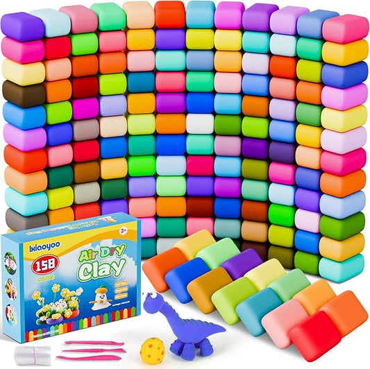 Ixiaoyoo Air Dry Clay, 158 Colors Foam Modeling Clay for School Projects | Safe & Non-Toxic, Soft, Non-Sticky, DIY Model Crafts Kids Toys for Home Party Favors, Birthday Gifts for Aged 3–12 Boys Girls