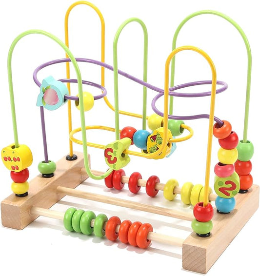 Bead Maze Toy for Kids Wooden Colorful Abacus Roller Coaster Educational Circle Toys Bead Maze Activity Cube Sensory Toys for Children