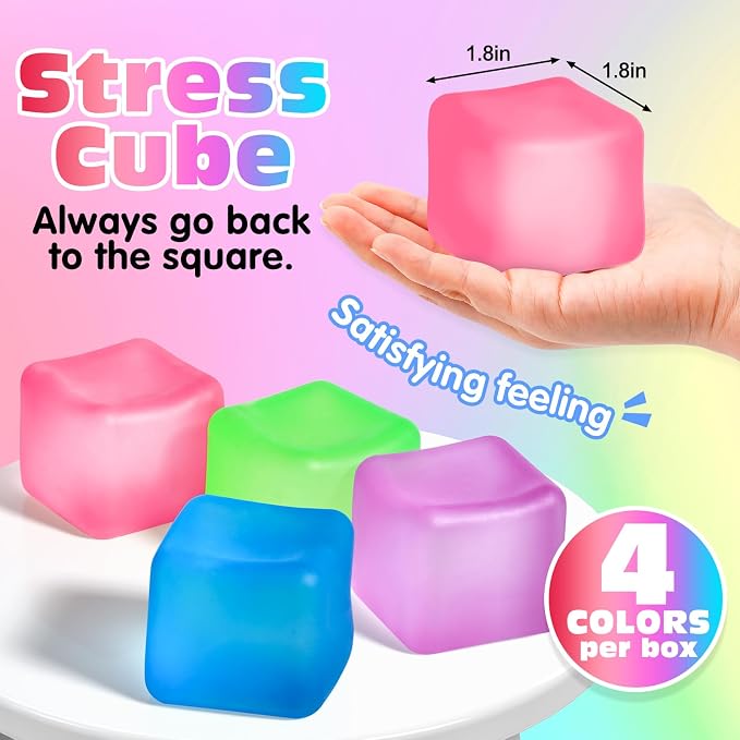 VISCOO 4 Pack Stress Cube,Slow Rising Cube Stress Balls for Adults Kids | Sensory Fidget Toy for Anxiety Relief, Square Shape Cube Squishy for Classroom Prizes, Squishy Balls for Party Favors