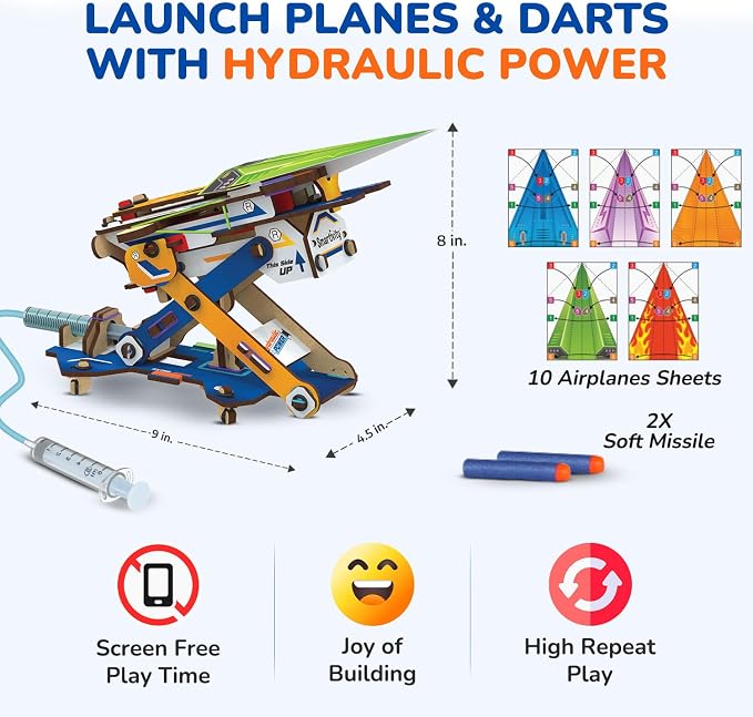 Smartivity 2in1 Hydraulic Aeroplane & Dart Launcher for Kids 6-14 | 50+ Amazing Science Experiments | Educational STEM Toy | Birthday Gift for Boys & Girls Ages 4,5,6,7,8 Years