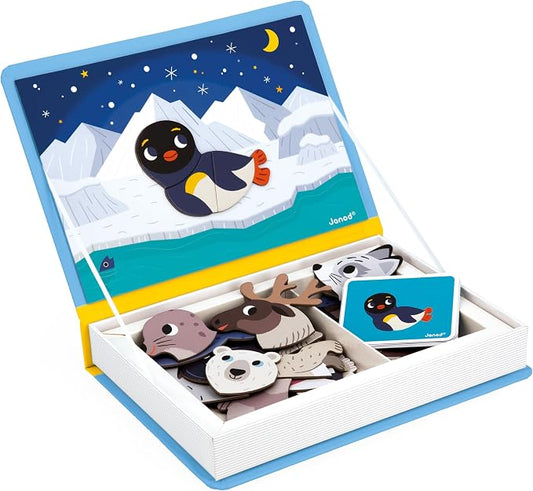 Janod - Magnéti'Book Polar Animals - Magnetic Educational Game 30 Magnets + 10 Models - Children's Toy Made of Cardboard - Develops Fine Motor Skills and Imagination - Suitable for Ages 3 and Above | Develops Fine Motor Skills - Boosts Imagination - Ca...