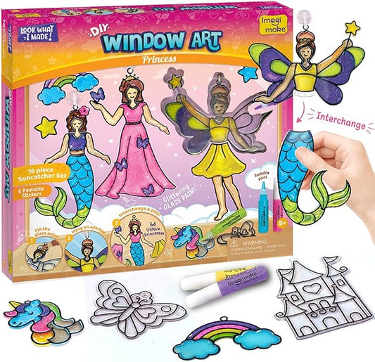 Imagimake Window Art - Princess, DIY Mess-Free 16 Pieces Suncatcher Kit | Stained Glass Painting Craft Activity for Kids, Birthday Gift for Girls Ages 5,6,7,8,9,10,12 Years Old