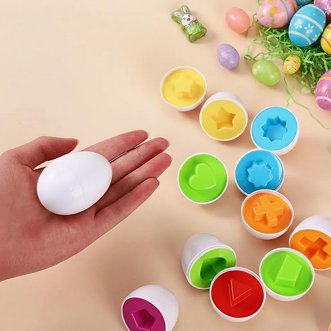 MAGIFIRE Toy Eggs for Toddlers 1-3 - 12 Matching Plastic Eggs, Assorted Colors and Shapes - Fun Gift for Toddlers - Montessori Matching and Sorting Set - STEM Educational Toy