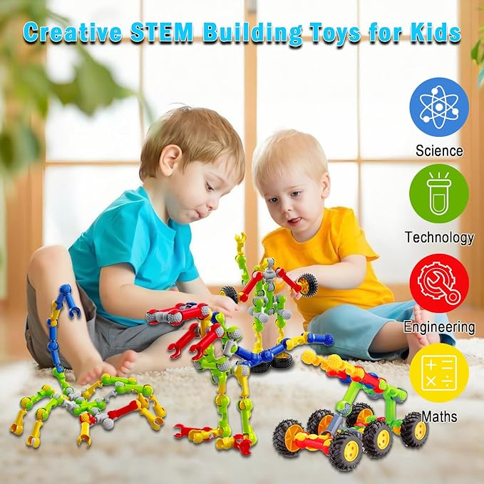 Huaker STEM Building Toys for 3 4 5 6 7 8 Year Old Boys Girls Birthday Gift | 125 Pcs STEM Activity Kit & Toy for Kids Ages 3-8 with Portable Storage Box, Perfect for Preschool, Homeschool, and Classroom