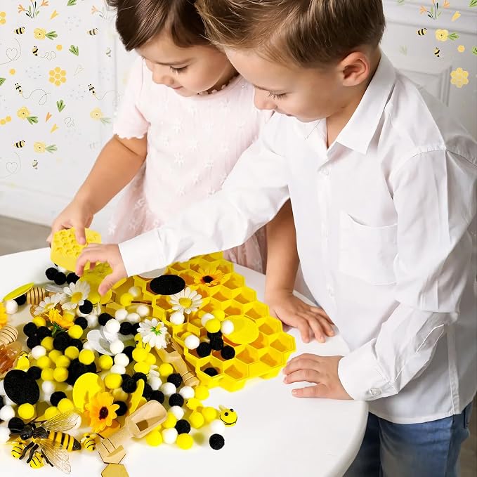 Hiawbon Bee Sensory Bin Fillers Bee Sensory Bin for 3+ Year Old | Bee Hive Montessori Toys for Toddlers, Counting Sorting Toys for Kids Honeycomb Fine Motor Toys for Early Learning