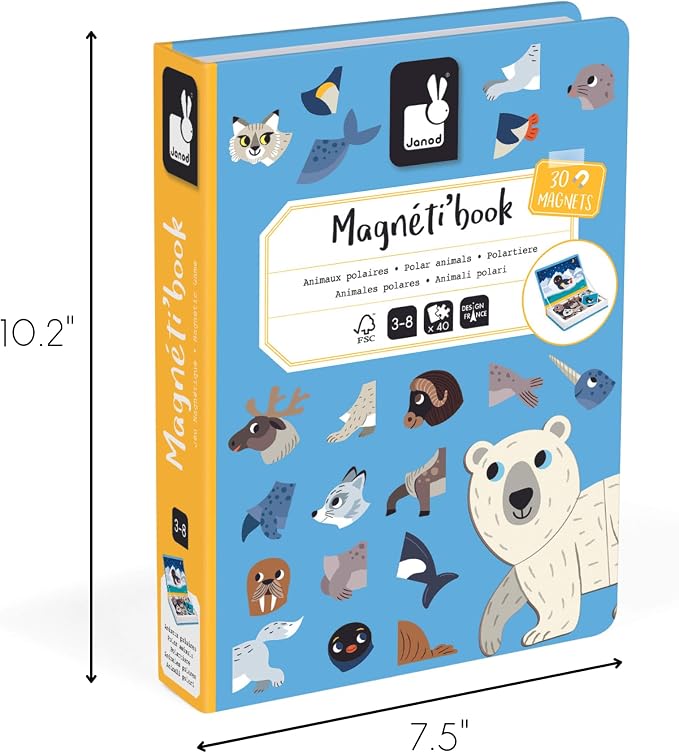Janod - Magnéti'Book Polar Animals - Magnetic Educational Game 30 Magnets + 10 Models - Children's Toy Made of Cardboard - Develops Fine Motor Skills and Imagination - Suitable for Ages 3 and Above | Develops Fine Motor Skills - Boosts Imagination - Ca...
