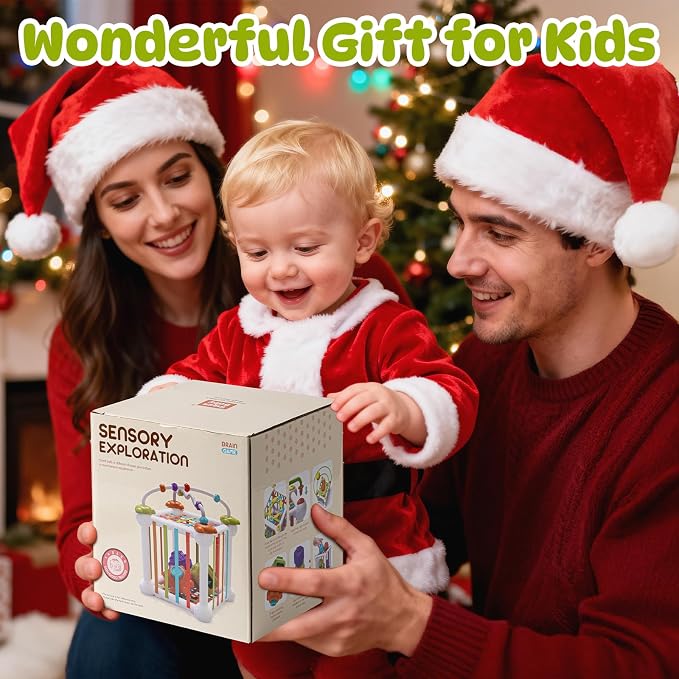 Montessori Sensory Cube Toy for Toddlers | Educational Activity Center with Elastic Sides, perfect Learning Birthday Gift for 18+ Months Baby