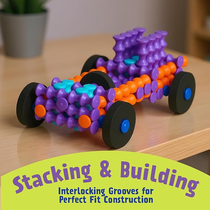 POPULAR PLAYTHINGS Playstix Vehicle Set, 130 Piece, Building Sticks Kit | for Kids Ages 4 and Up, Construction Stem Building Toy Gift, for Boys & Girls, for Kids